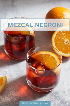 Two mezcal negronis garnished with orang slices. Mezcal Negroni, Negroni Recipe, Sweet Vermouth, Food Pairing, Classic Cocktail Recipes, Classic Cocktail, Perfect Cocktails, Vermouth, Negroni