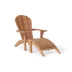 a wooden chair and foot rest on a white background