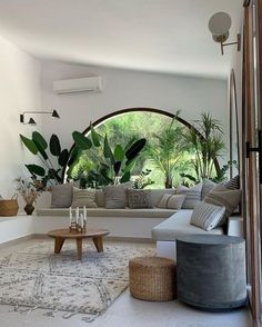 a living room filled with furniture and plants