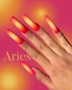 Confident, passionate, courageous. 21 March - 19 April. An aesthetic color story of the heart of an Aries. Nail Designs Glitter Ombre, Orange And Pink Nail Designs, Aries Aura, Orange Ombre Nails, Yellow Core, Tips For Summer, Orange Nail Designs, Squoval Nails