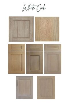 different types of cabinet doors with the words white oak on top and bottom, all in various