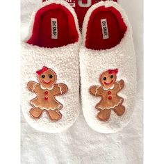 Gingerbread Girly Cozy Slippers Oh Snap Size: 9-10 White Flat Slippers For Winter, White Flat Winter Slippers, Cute White Synthetic Slippers, White Synthetic Winter Slippers, Comfy White Closed Toe Slippers, Cute White Indoor Slippers, Cozy White Closed Toe Slippers, Moose Slippers, Disney Slippers