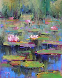 a painting of water lilies in the pond