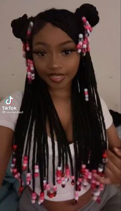 Hairstyles To Put Your Braids In, White Girl With Braids, Long Black Box Braids, Beaded Braids Hairstyles, Braids In Ponytail, 7th Grade Hairstyles, Baddie Hairstyles Braids, Black And White Braids, Dyed Braids