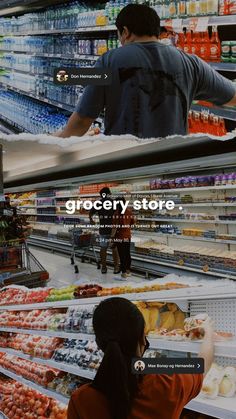 the grocery store is full of products and people shopping for groceries, including milk, juice or water