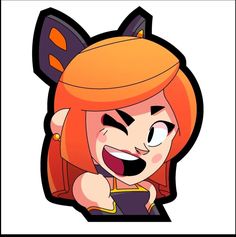 a cartoon character with an orange hair and black eyes holding a cell phone in her hand