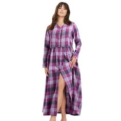 Only Necessities Women's Plus Size Flannel Plaid Lounger Dress Or Nightgown .Roomy, comfortable and made from soft flannel, this lounger is an essential for downtime. An empire waist adds a slightly feminine shape, and a full snap front closure allows you to adjust the opening to your liking. Patch pockets52" lengthPure cotton, importedMachine wash. Size: 3X (30-32).  Color: Pink.  Gender: female.  Age Group: adult. Plus Size Flannel, Ribbed Bodycon Midi Dress, Knit Gown, Flannel Nightgown, Sheer Maxi Dress, One Piece Clothing, Ankle Dress, Long Sleeve Gown, Flannel Women