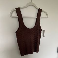 Brand New, Never Worn! Color Is A Chocolate Brown. Subtle Checkered Pattern. Chic Soft Knit Brown Top, Chic Brown Soft Knit Top, Fitted Soft Knit Brown Top, Brown Soft Knit Top, Brown Fitted Knitted Top, Fitted Brown Knit Top, Fitted Brown Knitted Top, Fitted Brown Textured Knit Top, Fitted Textured Knit Brown Top