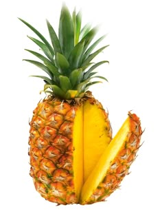 a pineapple cut in half with a bite taken out of the top and bottom