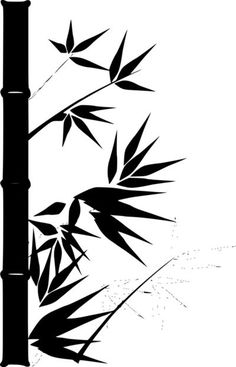 a black and white bamboo tree with leaves