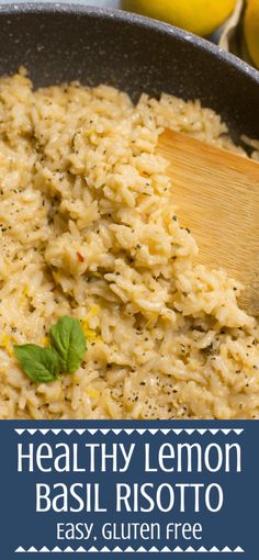 healthy lemon basil risotto in a skillet