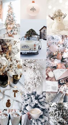 christmas collage with white and silver decorations