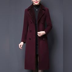 Women's Double-Breasted Notched Lapel Midi Pea Coat Jackets Fuchsia Color Boutique Brand Boutique Sizing Chart (Size Tags Are In Letters): Standard Sizes: Xs (2), S (4), M (6), L (8/10), Xl (12) !!*Please Note*!! *This Is A Pre-Order Item And Requires A Longer Than Usual Shipping Time. Please Allow 7-14 Business Days Before Shipping.* Please Consider This Time Frame Before Placing Your Order. Thank You For Your Patience And Understanding, As This Helps Us Manage Our Inventory Levels And Creates Formal Burgundy Outerwear With Buttons, Elegant Burgundy Outerwear With Button Closure, Elegant Burgundy Blazer For Winter, Elegant Red Wool Coat For Formal Occasions, Elegant Red Wool Coat For Formal Events, Elegant Red Wool Outerwear, Burgundy Notch Lapel Outerwear For Winter, Elegant Long Red Coat, Elegant Red Long Coat Outerwear