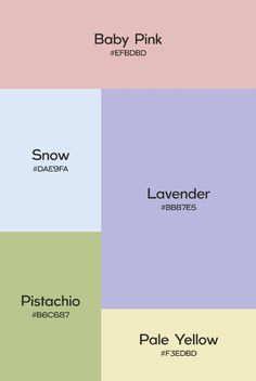 four squares with the names of different types of items on them, including snow and lavender