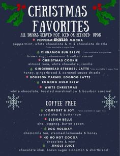 the christmas favorites menu is shown