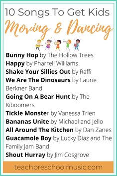 Playlist: 10 Songs To Get Preschoolers Moving And Dancing - Teach Preschool Music Music And Movement Activities, Songs For Toddlers, Teach Preschool, Preschool Circle Time, School Songs, Preschool Music