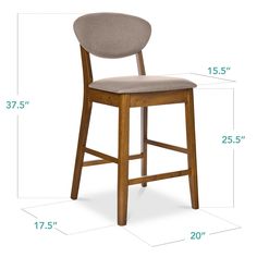 an image of a bar stool with measurements for the seat and backrests on it