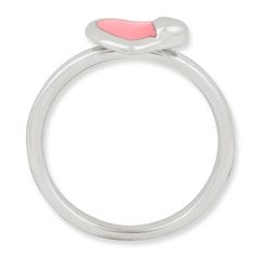 Sterling Silver Stackable Pink Enameled Heart Ring Pink Rings Heart, Hearts Rings Silver, Pink Sterling Silver Rings, Pink Enamel Anniversary Ring, Pink Enamel Ring For Valentine's Day Gift, Pink Enamel Stackable Jewelry, Pink Enamel Promise Ring, Pink Enamel Stackable Ring As Gift, Pink Sterling Silver Heart Ring For Promise