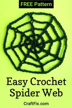 the easy crochet spider web pattern is shown on a green background with text