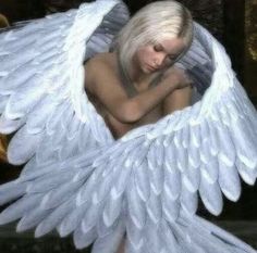 a painting of an angel with white hair