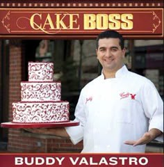 a cook is standing in front of a cake box with the words,'cakes boss buddy valastro story of the hit tv series '