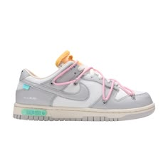 Find NIKE Off- X Dunk Low 'lot 09 Of 50 on Editorialist. This Off-White x Nike Dunk Low is taken from the ‘Dear Summer’ collection, a sprawling follow-up to Virgil Abloh’s first Nike Dunk collaboration from 2019. The low-top makes use of a white leather upper with soft grey canvas overlays, along with Virgil Abloh’s calling-card flourishes, which include a plastic zip tie and printed Helvetica text. Contrasting pops of color arrive via the sneaker’s secondary lacing system, zip-tie, an exposed-foam tongue and a rectangular tab affixed to the Swoosh. Limited to fifty pairs, a ’9 of 50’ badge is affixed on the lateral midsole. Nike Custom Sneakers With Vulcanized Sole For Streetwear, Nike Streetwear Custom Sneakers, Nike Custom Sneakers For Streetwear, Nike Custom Sneakers For Light Sports, Nike Custom Sneakers With Vulcanized Sole For Light Sports, Off White X Dunk Low, Tenis Nike Jordan, Off White Dunk, Dr Shoes