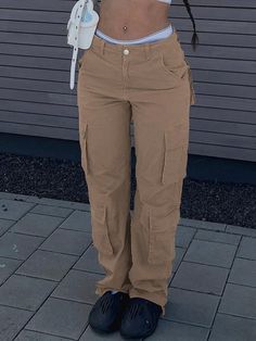 Women's Casual Solid Color Drawstring Hem Multi Pocket Cargo Pants Khaki Casual   Woven Fabric Plain Cargo Pants Non-Stretch  Women Clothing, size features are:Bust: ,Length: ,Sleeve Length: Pjo Dr, Pants Embellished, School Pants, Khaki Pants Women, Khaki Cargo Pants, Workwear Pants, Women Pants, Women Pants Casual, Kids Sleepwear