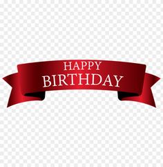 happy birthday banner with red ribbon on transparent background