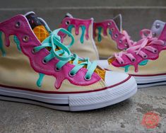 Custom Converse High Tops With Ice Cream Drip Hand Painted Shoes Make the Perfect Gift for Her - Etsy Painted Converse High Tops, Drip Hand, Ice Cream Sneakers, Custom Converse High Tops, Diy Converse, Cream Converse, Painted Converse, Painted Shoes Diy, Tie Sneakers