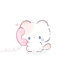 a pink and gray kitty phone with hearts on it's ear, sitting in front of a white background