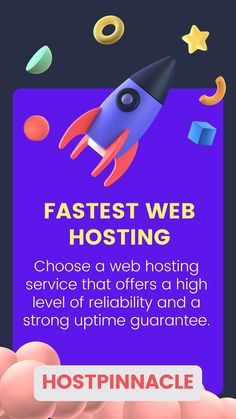 an advertisement for fast web hosting with a rocket and stars in the sky above it