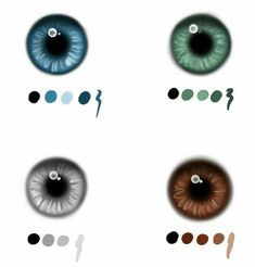 four different colored eyes are shown in this image