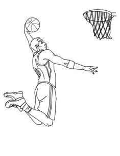 a drawing of a basketball player jumping up to dunk the ball into the hoop