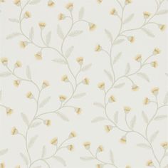 a white wallpaper with gold leaves on it