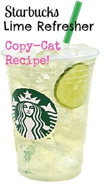 starbucks drink with lime on the rim and copy - cat recipe written in pink ink