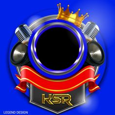 a blue background with two microphones, a crown and a ribbon around it that says k & r