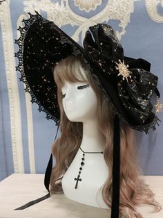 This price is for a hat only. Star Witch Hat, Moon Witch Costume, Tech Theatre, Black Witch Hat, Rose Thorns, Polar Night, Fantasy Witch, Moon Witch, Black Witch