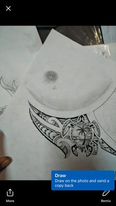 a drawing of a woman's breast with tattoos on her stomach and the words draw at the photo and send a copy back