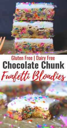 gluten free dairy - free chocolate chunk fudget blondies with sprinkles