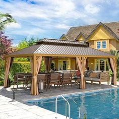 a house with a swimming pool and covered patio