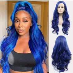 Synthetic Lace Front Wigs Women Long Lavender Side Part Lace Wig Glueless Heat Friendly Fiber Hair Cosplay Holiday Daily Drag Queen Wigs Purple Long Hair Wigs Adjustable Size Average Cap Size 22.5 Inches 13*2.5 Frontal Lace 180% Density 2 Adjustment Straps And 3 Combs Inside The Cap Exotic Hair, Blue Lace Front Wig, Long Hair Wigs, Blue Wig, Hair Dark, Fashion Wigs, Frontal Hairstyles, Curly Lace Front Wigs, Curly Waves