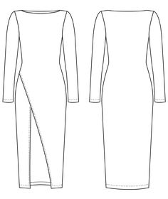 the front and back views of a long sleeved dress with an asymmetrical design