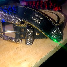 Scuffed A Little Bit And Has Marks But Still Looks Good Bb Simon Belt, Leather Handbags, Black Silver, Belts, Mens Accessories, Man Shop, Handbags, Leather, Silver