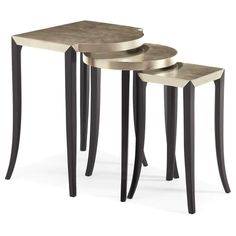 three tables with metal tops and black legs