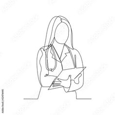 a continuous line drawing of a woman doctor