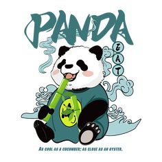 a panda bear sitting on top of a white t - shirt with writing in chinese