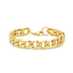 Men's stainless steel accented thick Cuban link chain bracelet | STEELTIME Men's stainless steel accented thick Cuban link chain bracelet, Gold Link Chain Bracelet, Gold Plated Bracelets, Cuban Link Chain, Cuban Link, Mens Jewelry Bracelet, Style Statement, Steel Bracelet, Stainless Steel Bracelet, Link Chain