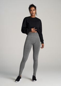 About Our Extra-Long Women’s Leggings These tall leggings will help you take your workout to the next level. Finding leggings that are long enough can be a struggle, which is why we set out to design leggings for tall women between 5’9” and 6’6”. All of our legging styles have extra-long inseams that will go all the way to your ankles and this pair is no exception. They’re super long and are designed to help you maximize your sweat sesh, made of a four-way stretch material that moves better in e Gray Leggings Outfit Casual, Gray Leggings Outfit, Leggings Outfit Workout, Grey Leggings Outfit, Sport Fits, Black Leggings Style, Tall Leggings, Leggings Outfit Casual, Dark Grey Leggings