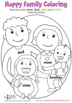 the happy family coloring page for children