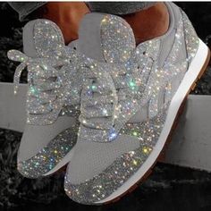 Women shoes spring new bling sparkly casual flat shoes woman vulcanized shoes breathable lace-up outdoor fashion sneakers women - Tania's Online Closet Glitter Tennis Shoes, White Platform Sneakers, Plateau Sneaker, Party Kleidung, Glitter Sneakers, White Platform, Glitter Shoes, Casual Sportswear, Breathable Sneakers